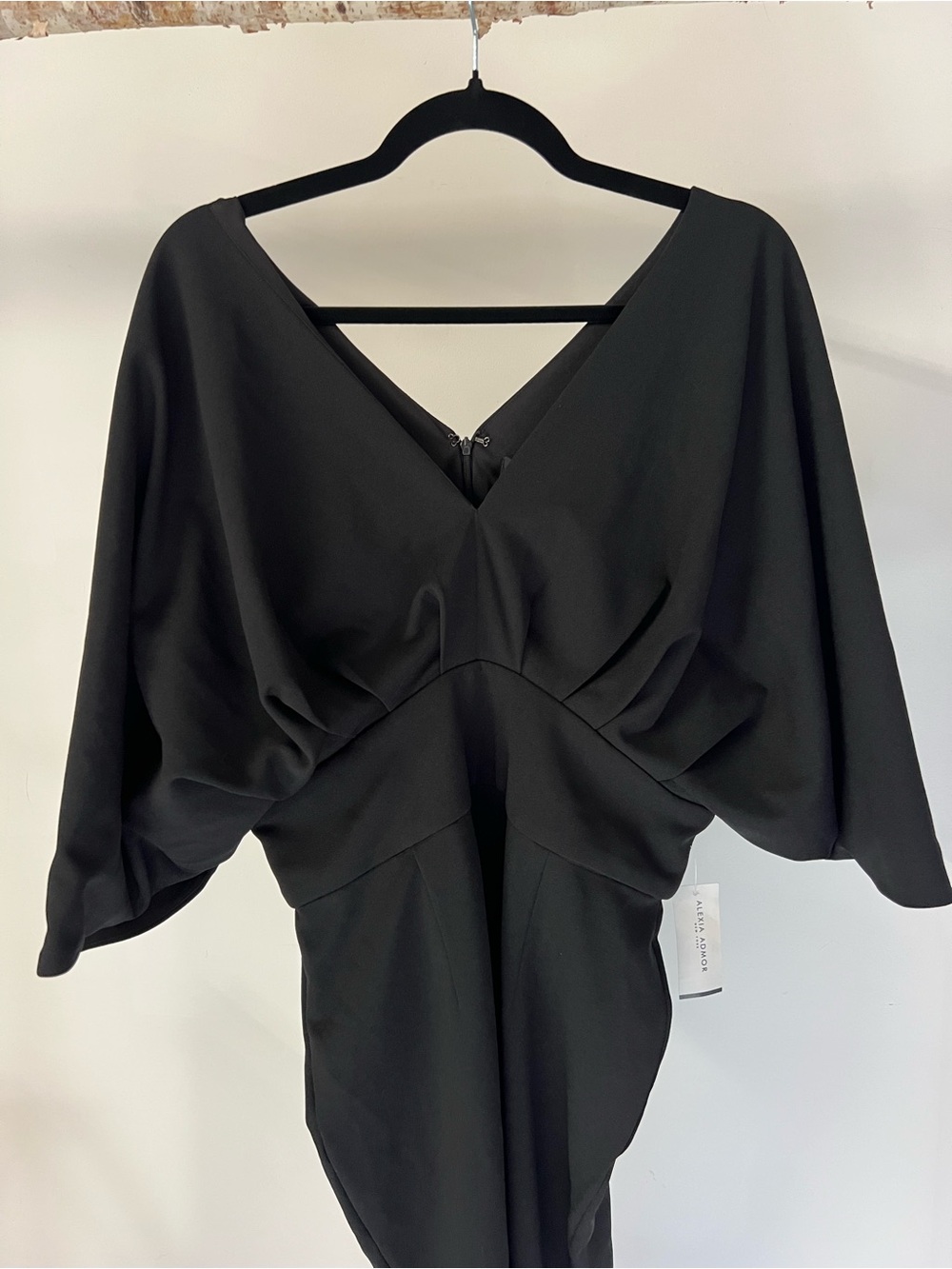 Alexia Admor Black Draped V-Neck 3/4 Sleeve jumpsuit